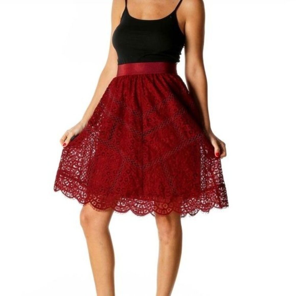 Ann Taylor red brunch A line coquette skirt size 8P